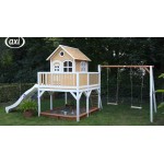 Casuta Complex de Joaca pentru Copii Liam cu Leagan Dublu cu Tobogan cu Apa si Zona cu Nisip AXI -ALB-Maro